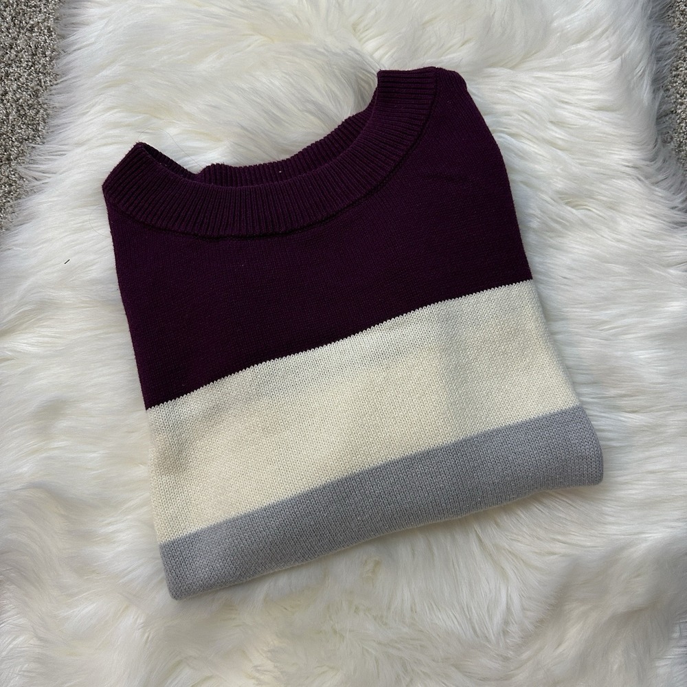 Lucky Brand Womens Sweater XXL Purple Beige Striped Crew Neck Knit - Picture 10 of 10